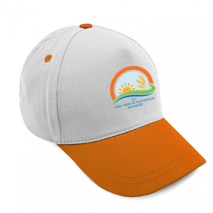 Beyaz Turuncu Pamuk Gabardin 5 Panel Sun Energy Duo Promosyon Şapkası